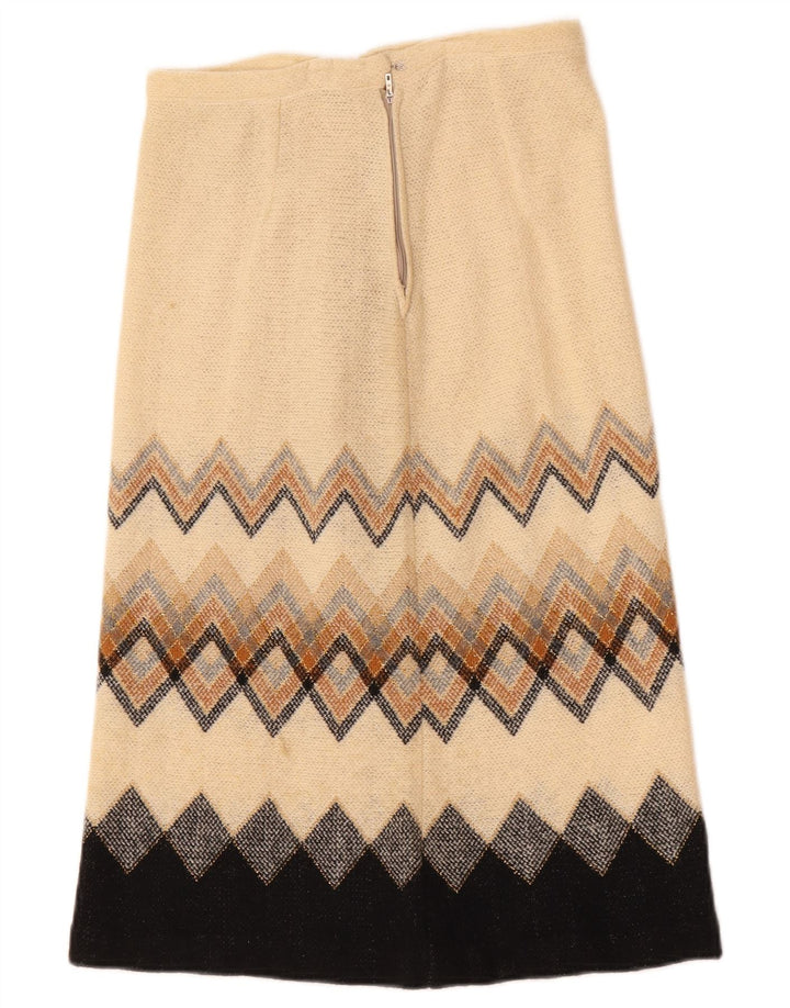 Vintage Midi-nederdel til kvinder W28 Medium Beige Geometrisk
