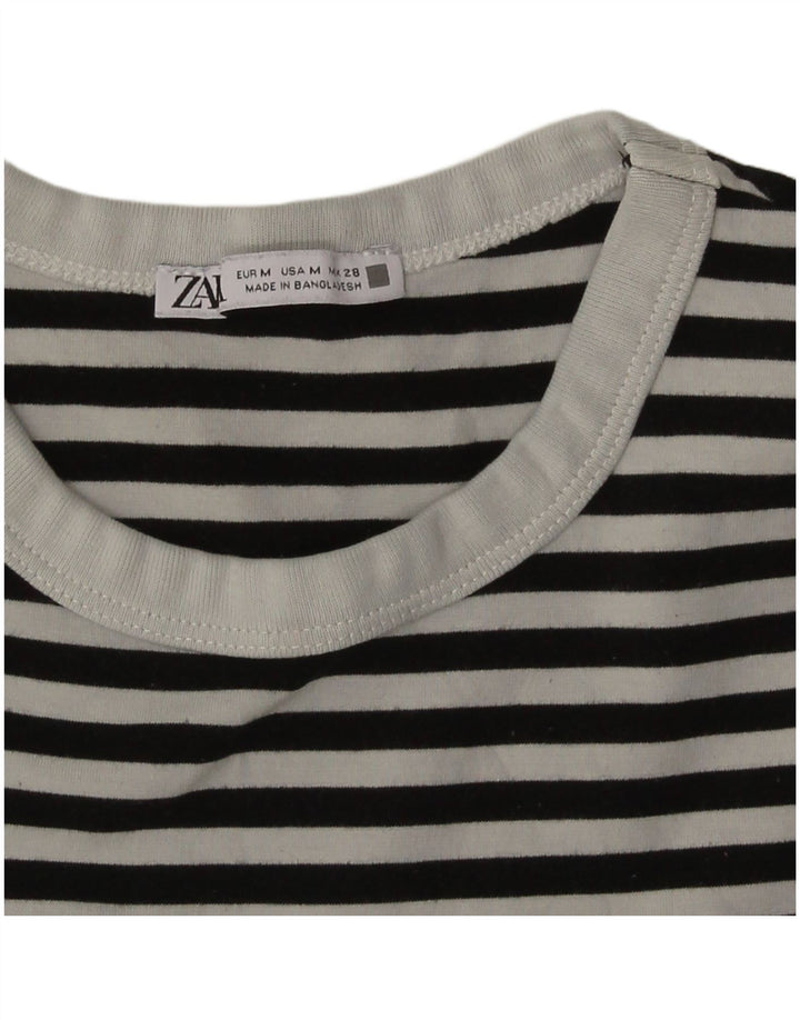 Zara Womens Crop T-Shirt Top UK 12 Mellem marineblå stribet