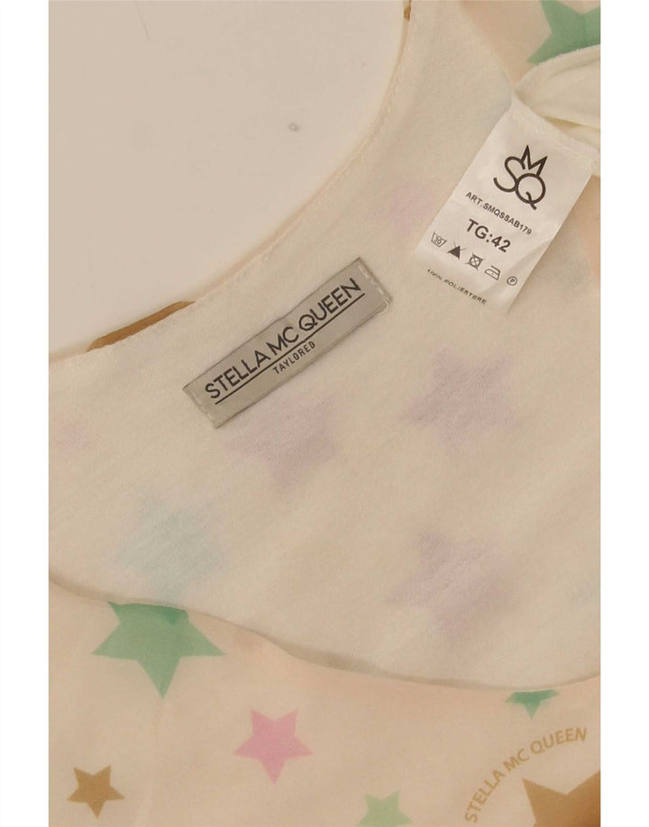 Vintage kvinders abstrakt mønster lagdelt kjole IT 42 Medium White Polyester