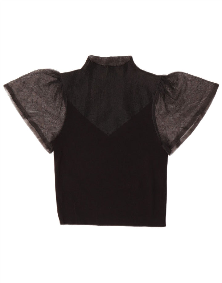 Zara Dame See Through Bluse Top UK 8 Small Black
