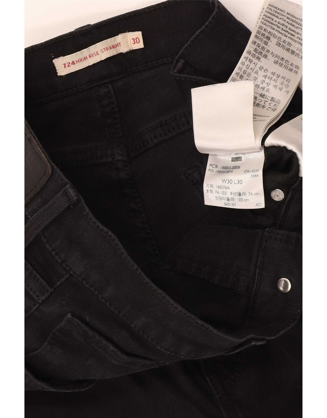 Levi's Womens 724 Højtaljede lige jeans W30 L30 sort bomuld