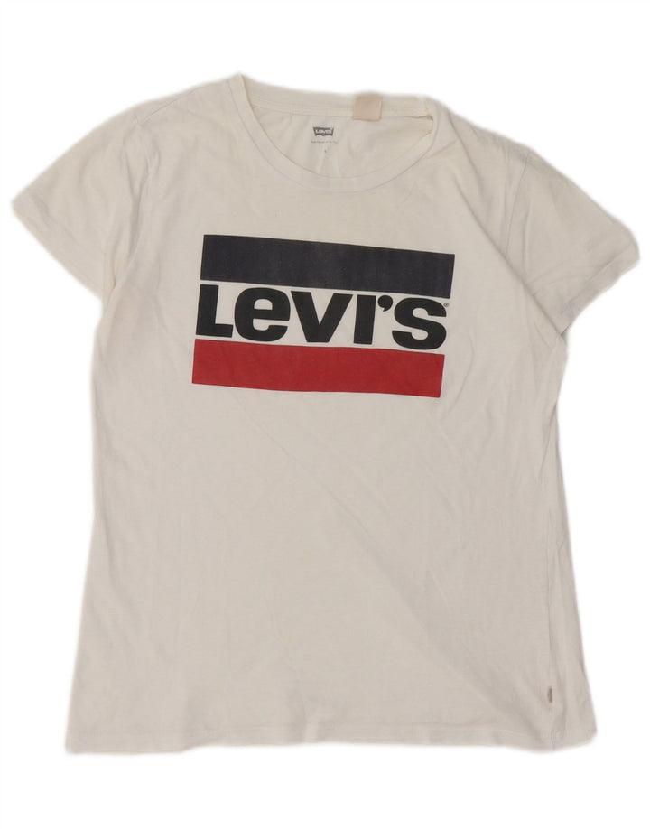 LEVI'S Dame Grafisk T-Shirt Top UK 10 Small White
