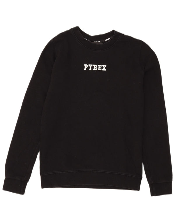 Pyrex Dame Grafisk Sweatshirt Jumper UK 6 XS Sort Bomuld