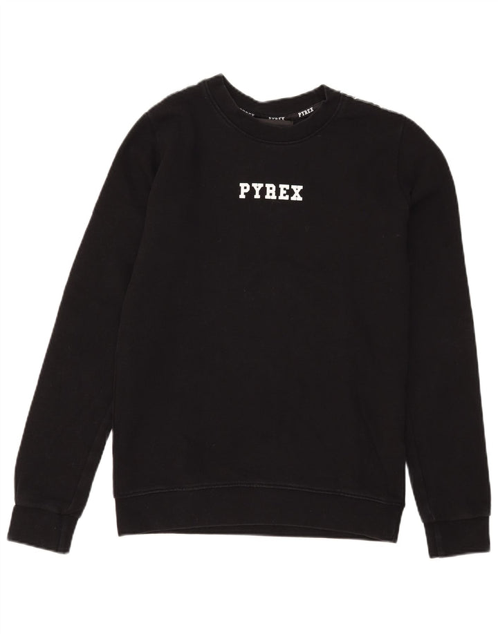 Pyrex Dame Grafisk Sweatshirt Jumper UK 6 XS Sort Bomuld