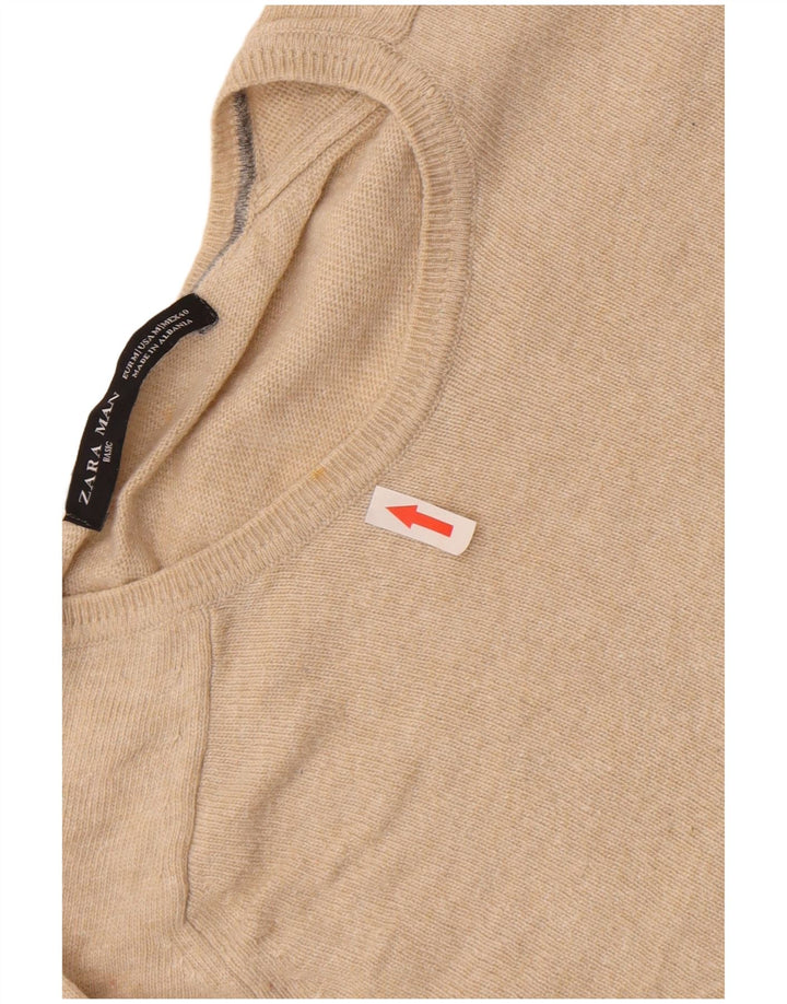 Zara Herre trøjetrøje med rund hals Medium Beige Viscose