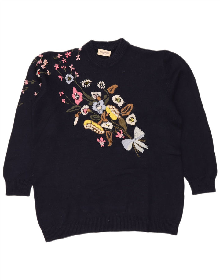 ALTA MODA Dame Crew Neck Jumper Sweater UK 16 Large Navy Blue Floral