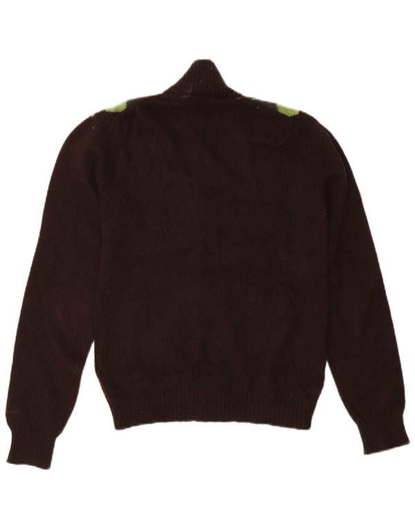 Gant Womens Cardigan Sweater UK 10 Small Brown Argyle/Diamond Wool