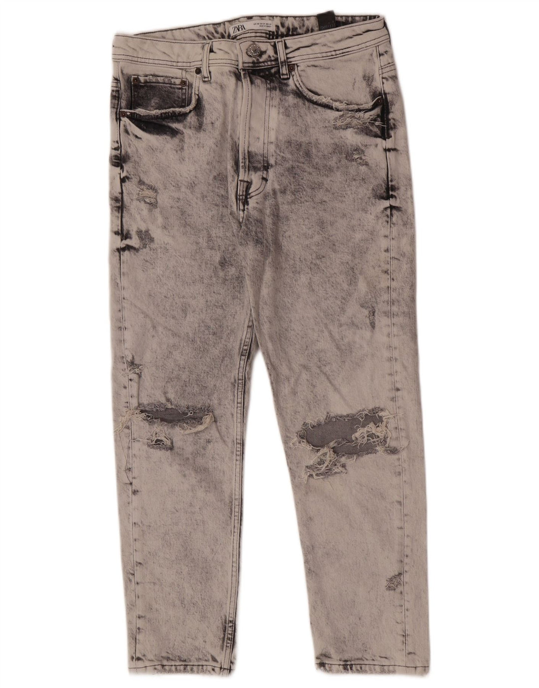 Zara Herre Distressed Tapered Jeans EU 40 Medium W31 L26 Grå Bomuld