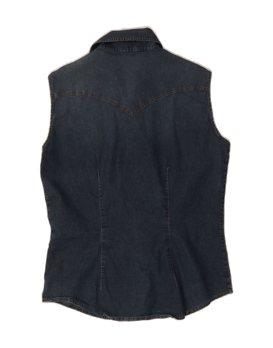SISLEY Womens Sleeveless Denim Shirt UK 14 Large Blue Vintage Sisley and Second-Hand Sisley from Messina Hembry 