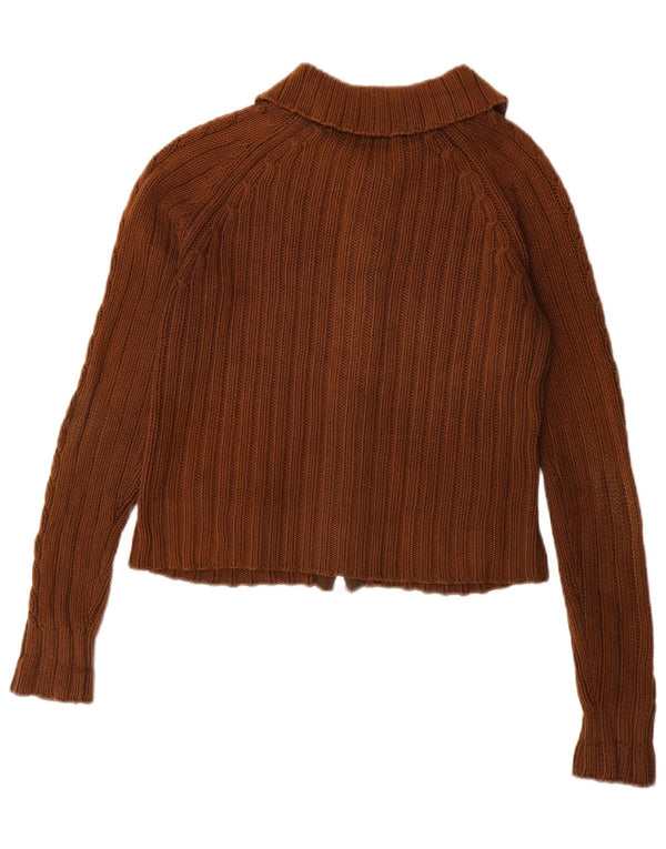 Zara Dame Cardigan Sweater UK 10 Lille brun bomuld