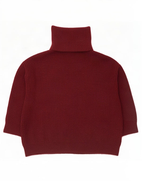 Zara Womens 3/4 Sleeve Roll Neck Jumper Sweater UK 16 Large Burgundy