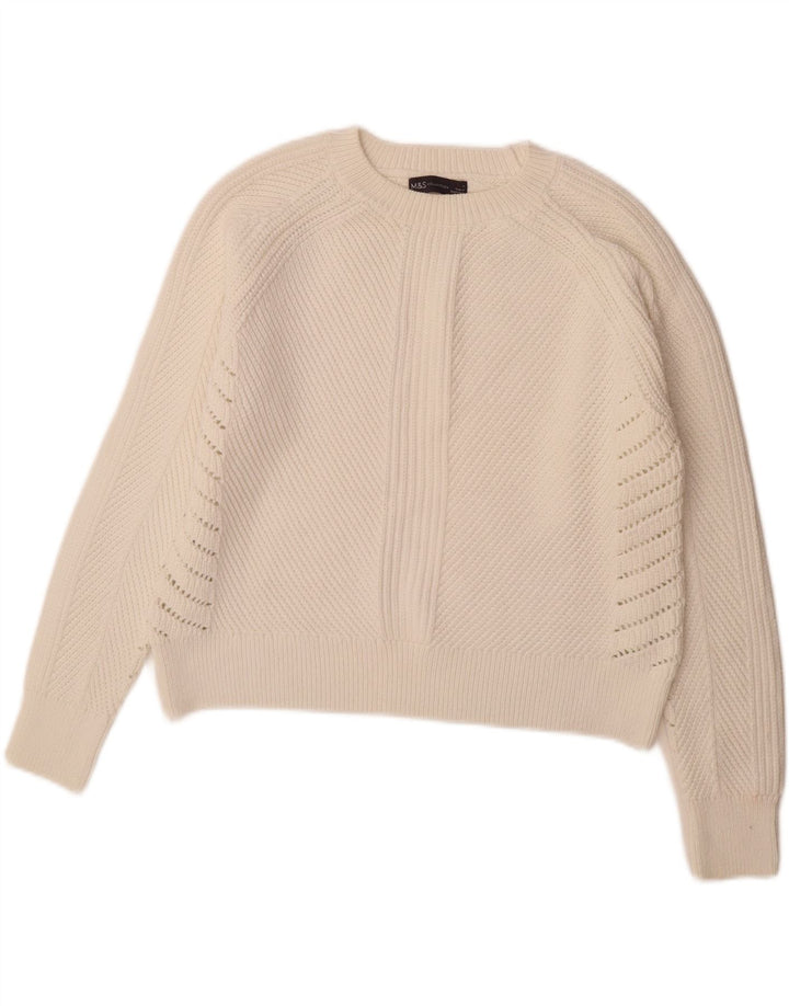 Marks & Spencer Dame Boat Neck Jumper Sweater UK 14 Medium White Bomuld