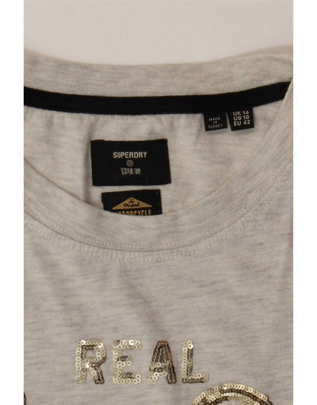 Superdry Grafisk T-shirttop til kvinder UK 14 Stor Grå