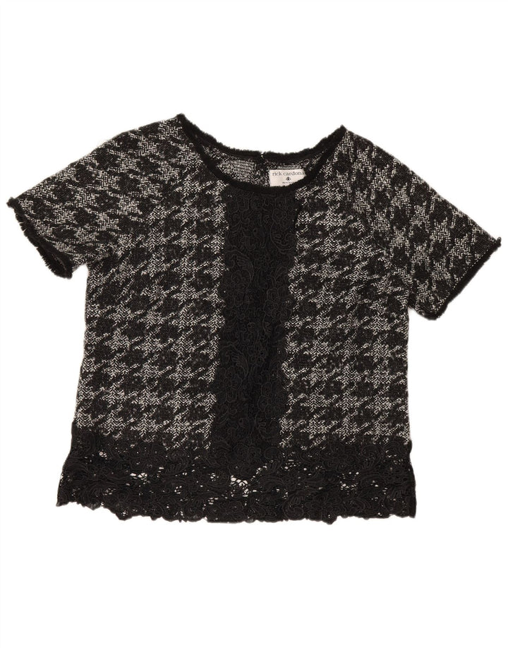Rick Cardona Damebluse Top UK 12 Medium Black Houndstooth Polyester