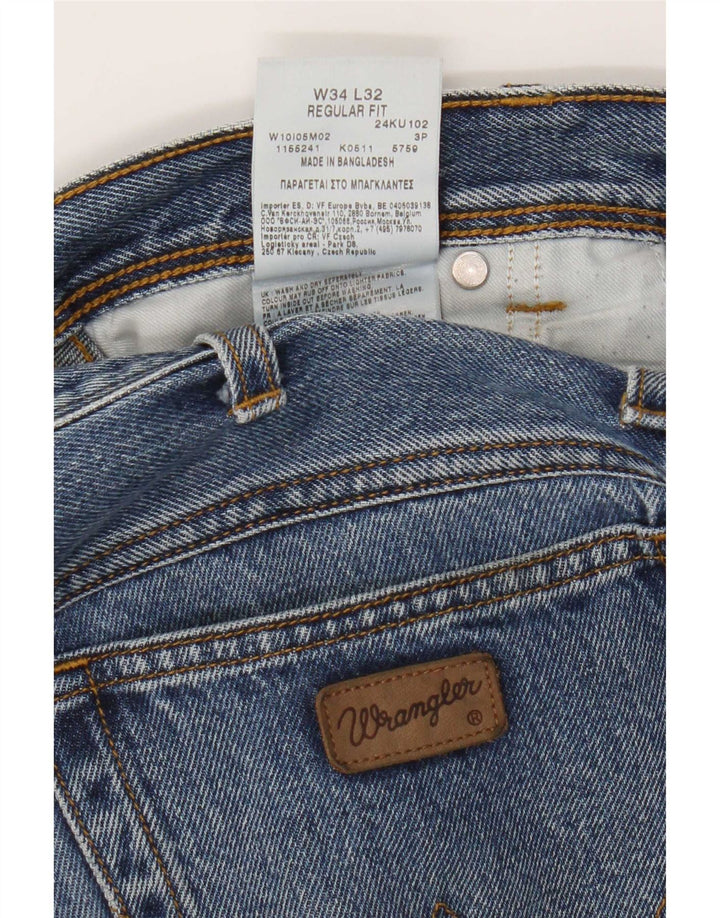 Wrangler Herre Regular Fit Straight Jeans W34 L32 Blå Bomuld
