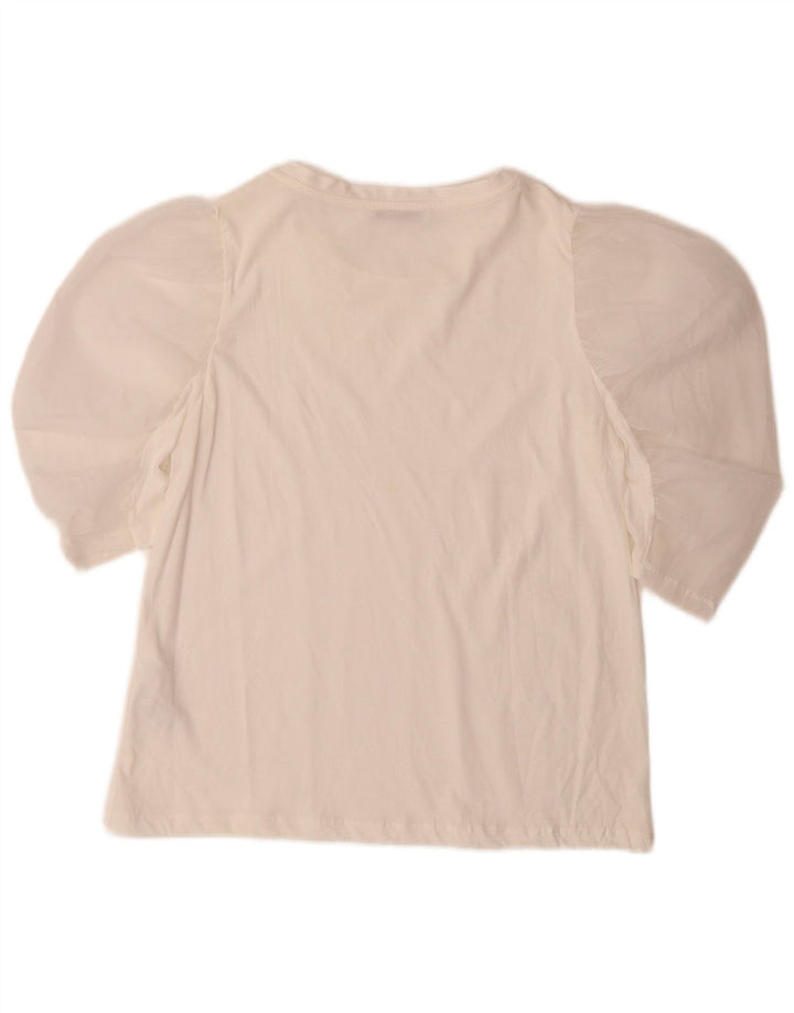 Zara Dame Bluse Top UK 10 Lille Hvid Bomuld