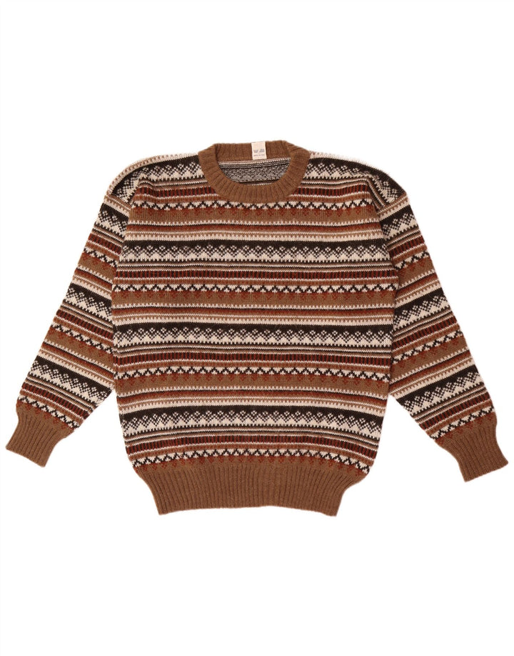 Vintage Herre Crew Neck sweater IT 50 Medium Brown Fair Isle