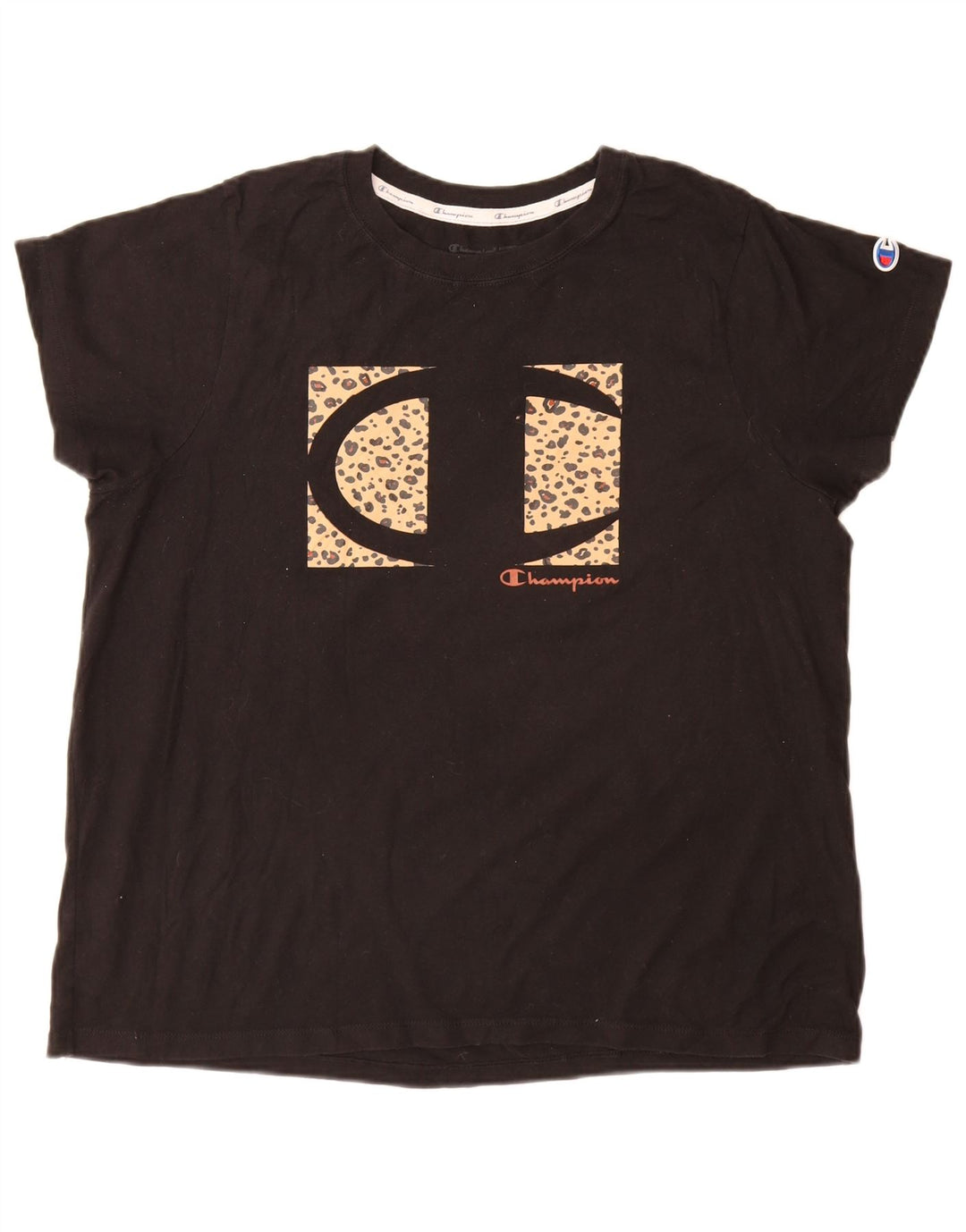 Champion Dame Grafisk T-Shirt Top UK 18 XL Sort Bomuld