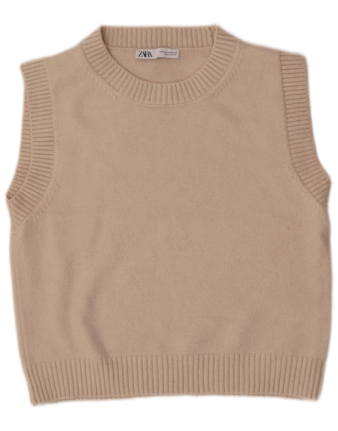 Zara Dame Crop Vest Tank Top UK 12 Medium Beige Polyester