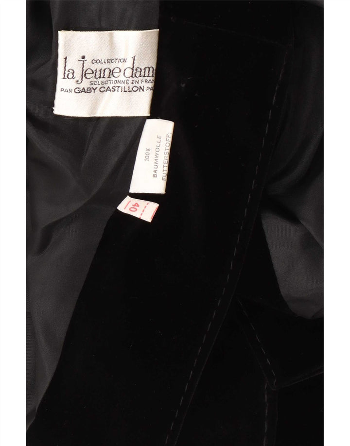 Vintage Dame 2 Button Velvet Blazer Jacket EU 40 Medium Sort Bomuld