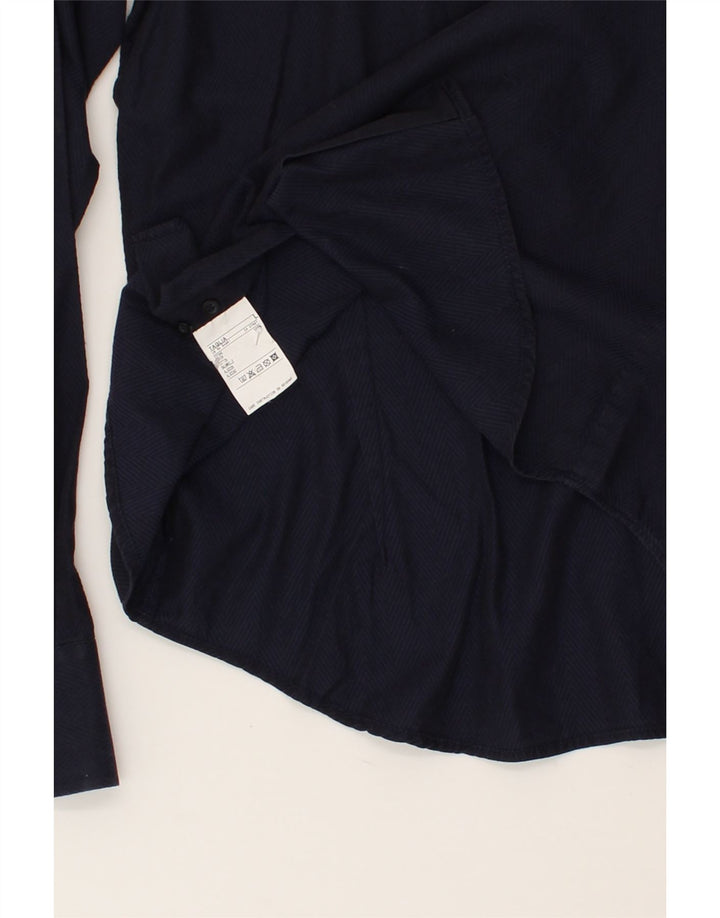 BENETTON Mens Slim Shirt Large Navy Blue Cotton Vintage Benetton and Second-Hand Benetton from Messina Hembry 