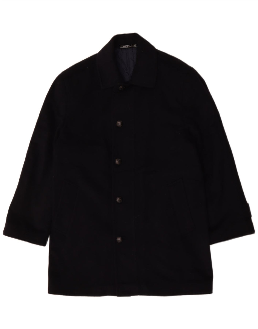 Vintage Herre Loose Fit Overfrakke IT 46 Lille Marineblå Uld