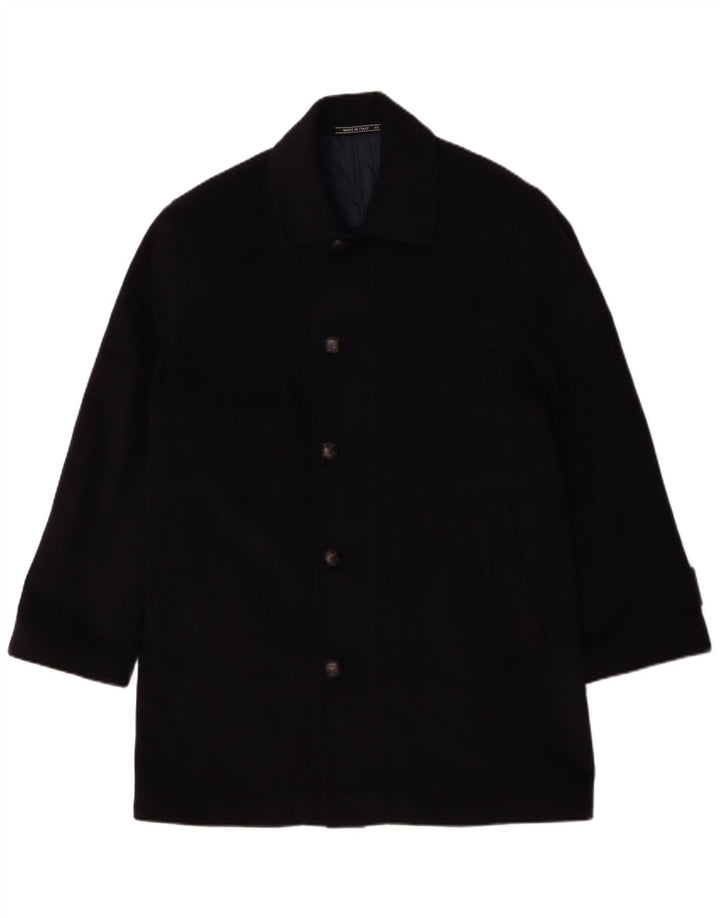 Vintage Herre Loose Fit Overfrakke IT 46 Lille Marineblå Uld