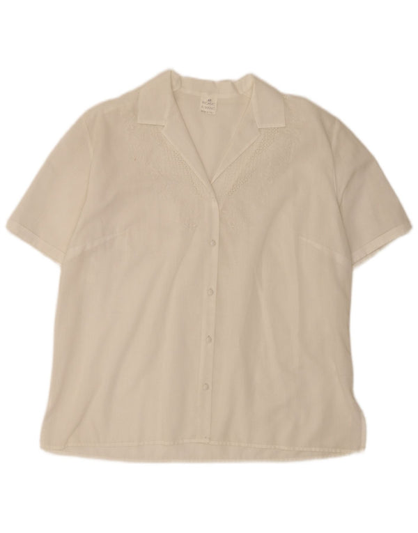 Ricamo A Mano Dame Kortærmet Bluse IT 48 XL Hvid Blomsterbomuld