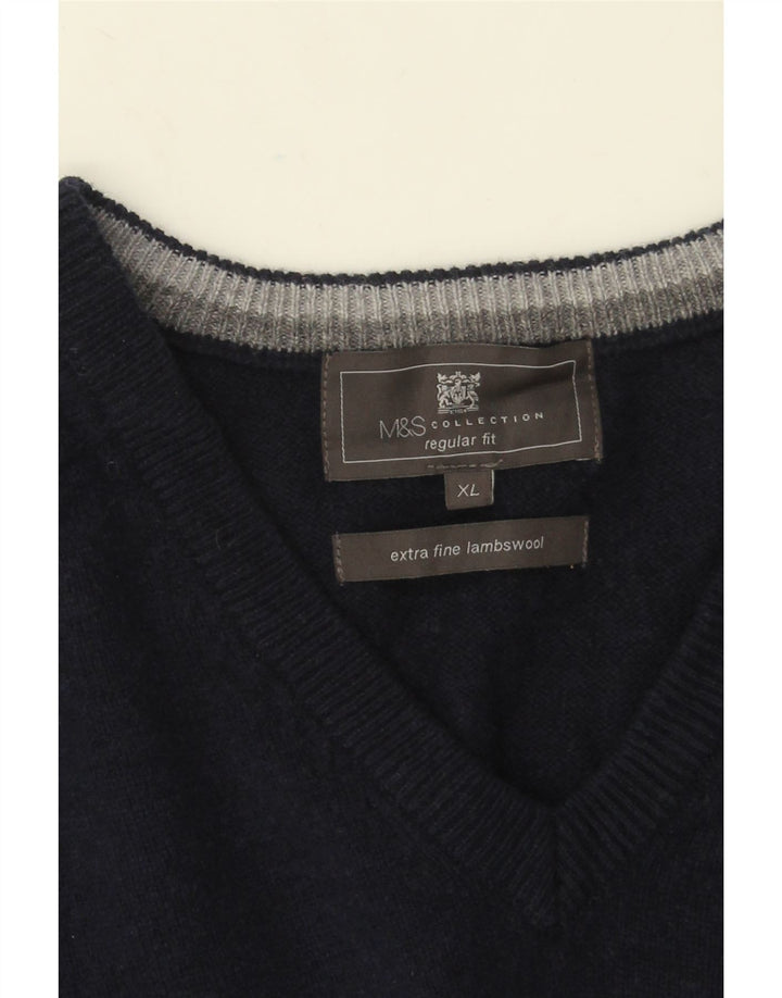 Marks & Spencer Herre Regular Fit V-hals sweater XL marineblå uld