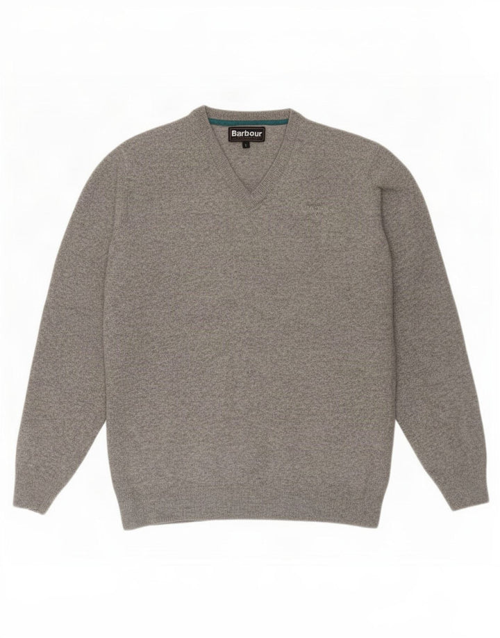 Barbour Herre V-hals sweater Stor grå lammeuld