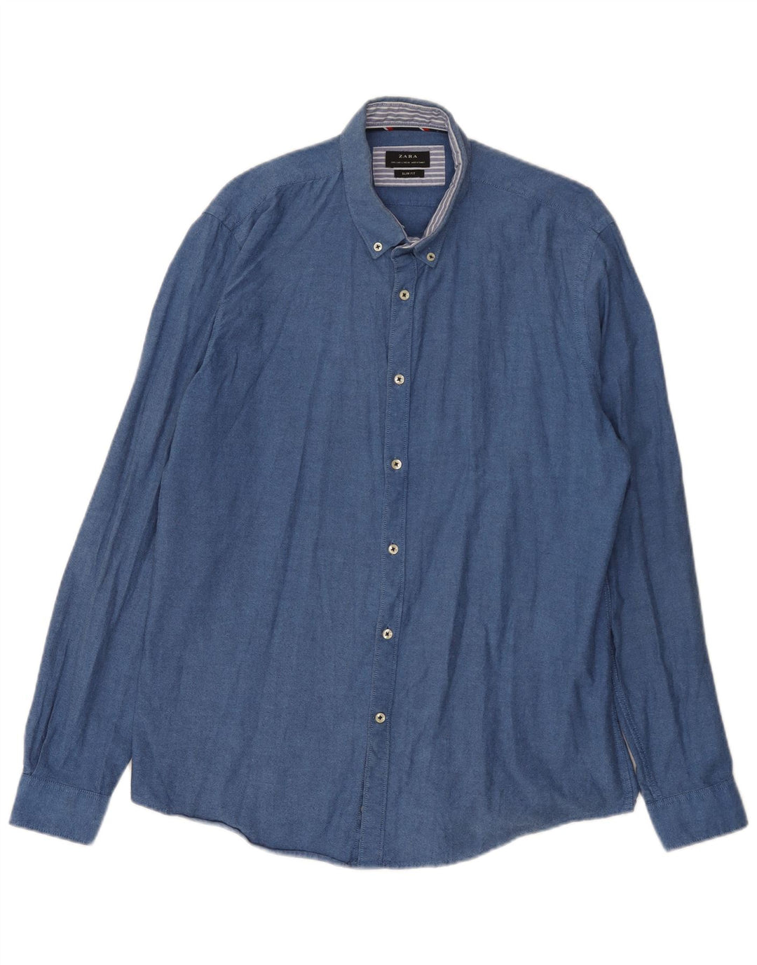 Zara Herre Slim Fit Skjorte Stor Blå Bomuld