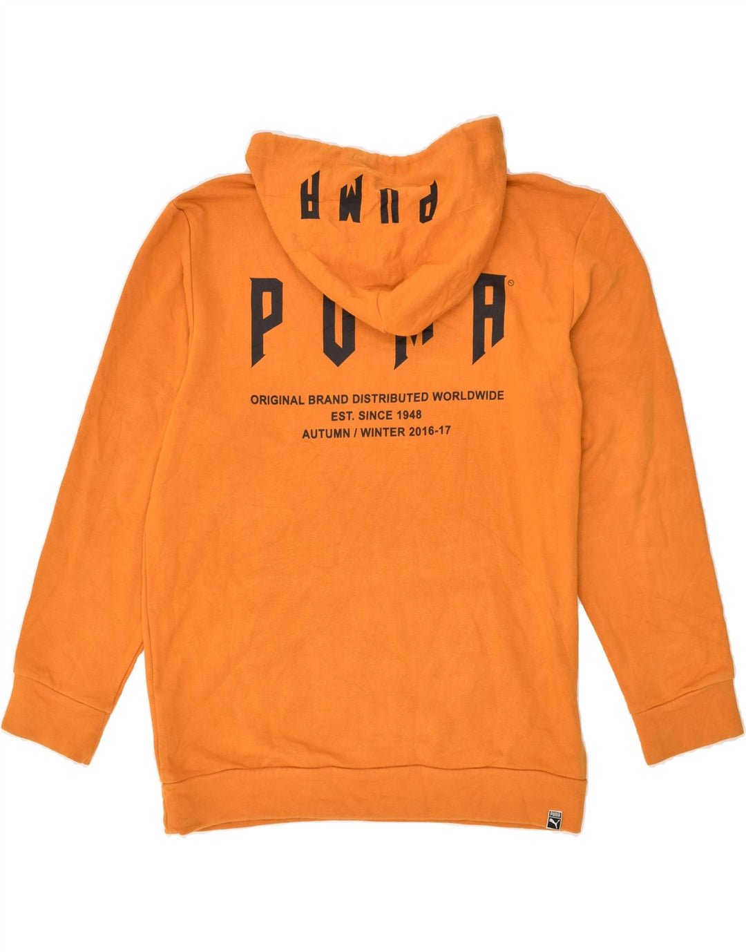 PUMA Mens Graphic Hoodie Jumper Small Orange Cotton | Vintage Puma | Thrift | Second-Hand Puma | Used Clothing | Messina Hembry 