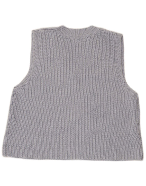Zara Dame Crop Vest Tank Top UK 10 Small Blue Cotton