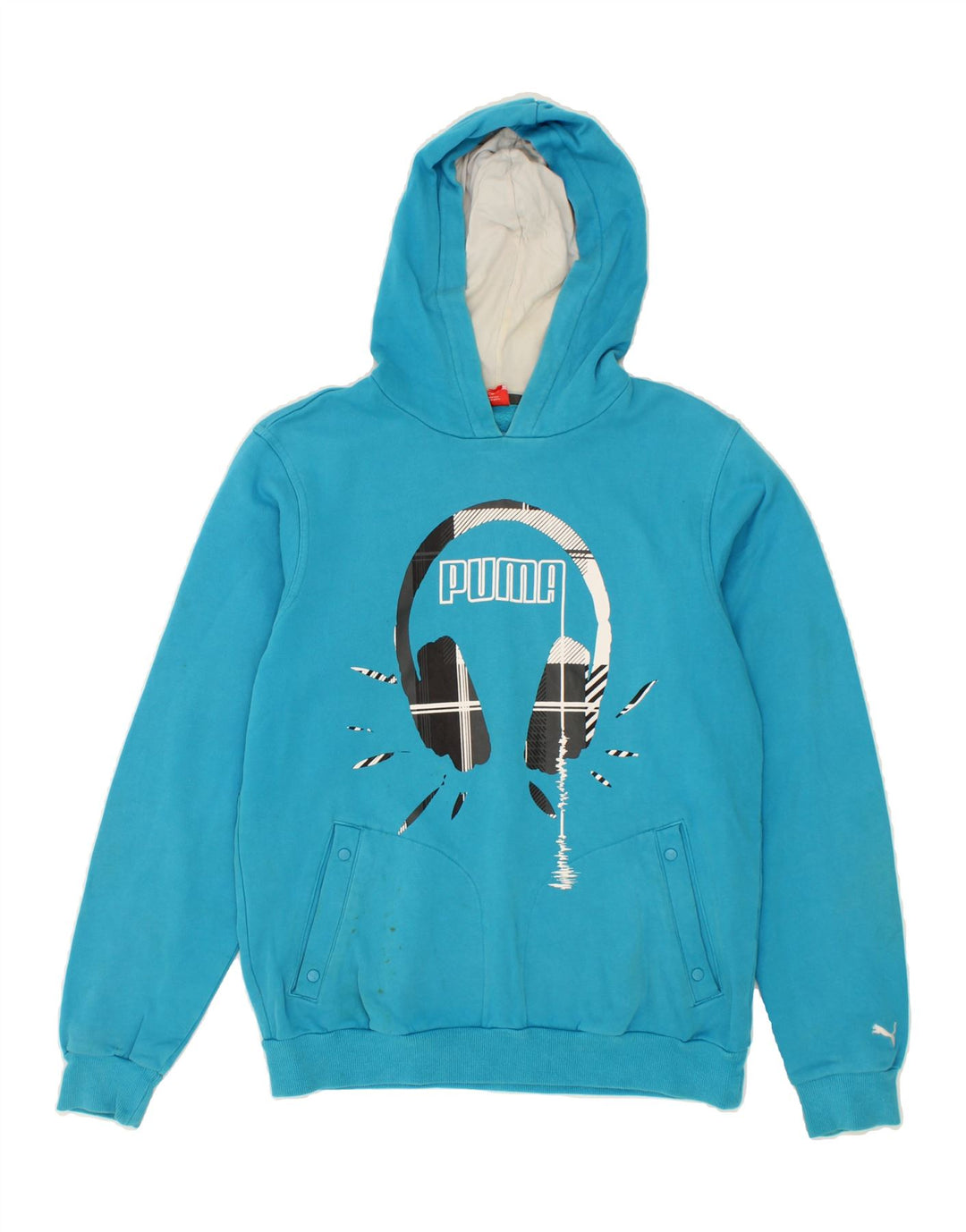 PUMA Mens Graphic Hoodie Jumper Medium Blue Cotton Vintage Puma and Second-Hand Puma from Messina Hembry 