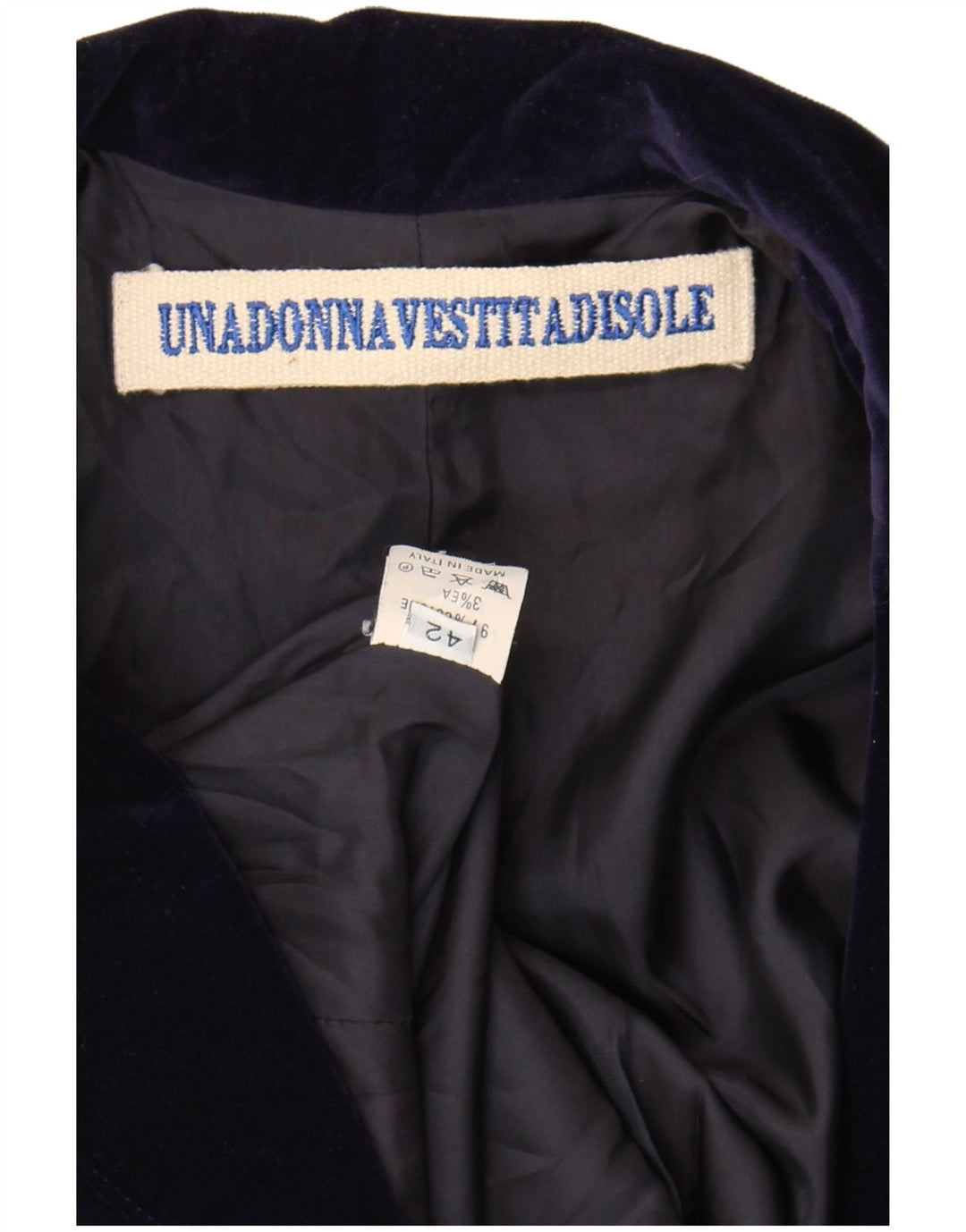 Vintage Dame Velvet 2 Button Blazer Jacket IT 42 Medium Navy Blue Bomuld
