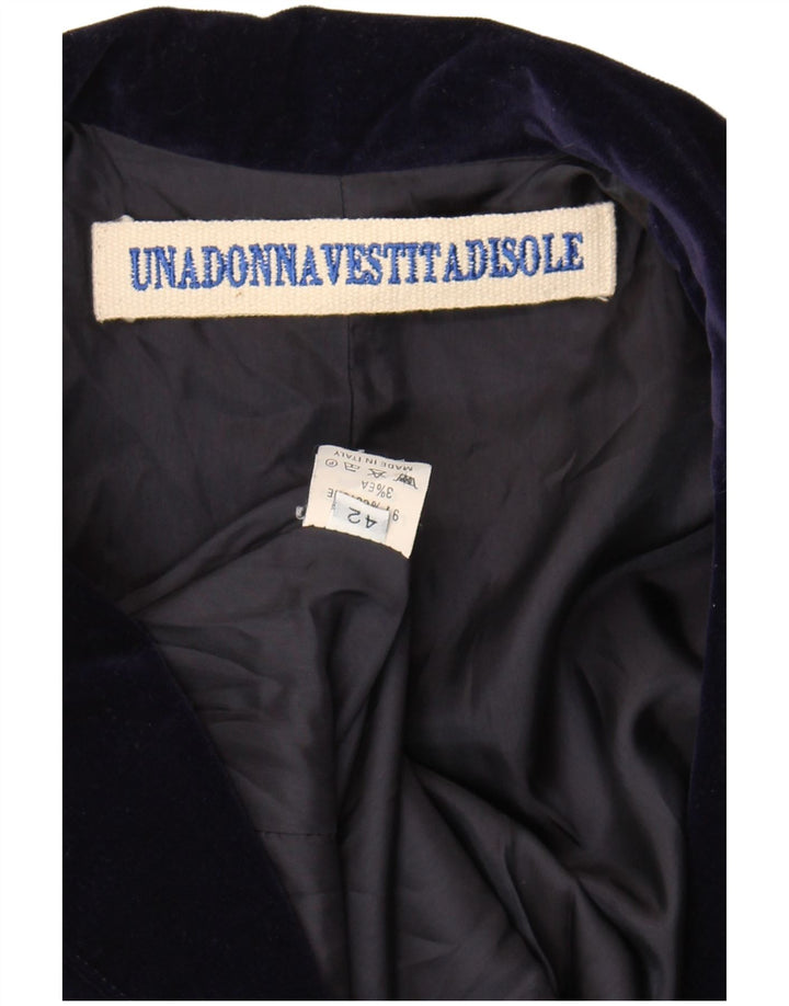 Vintage Dame Velvet 2 Button Blazer Jacket IT 42 Medium Navy Blue Bomuld