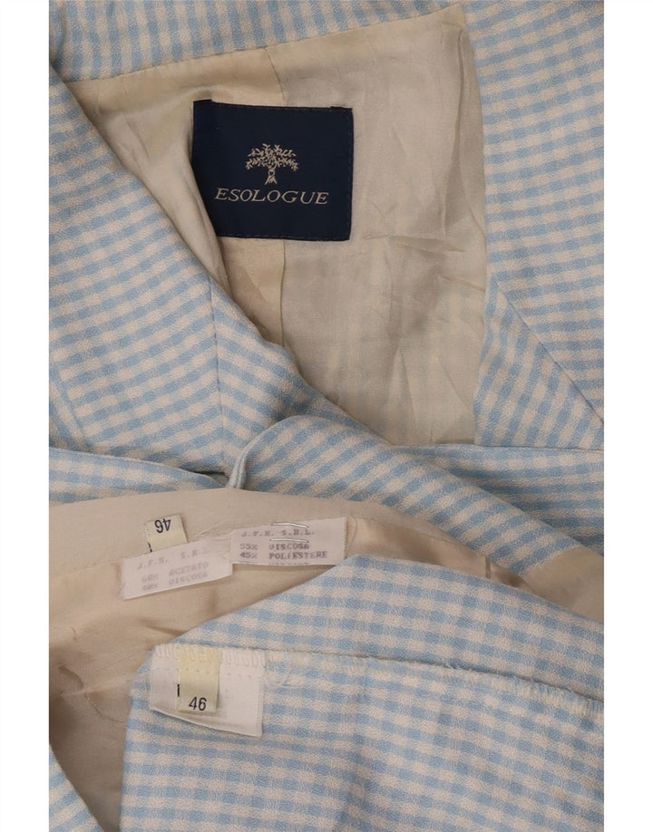 Vintage Kvinders 3-knap 2-delt sæt IT 46 Large Blue Gingham Viscose