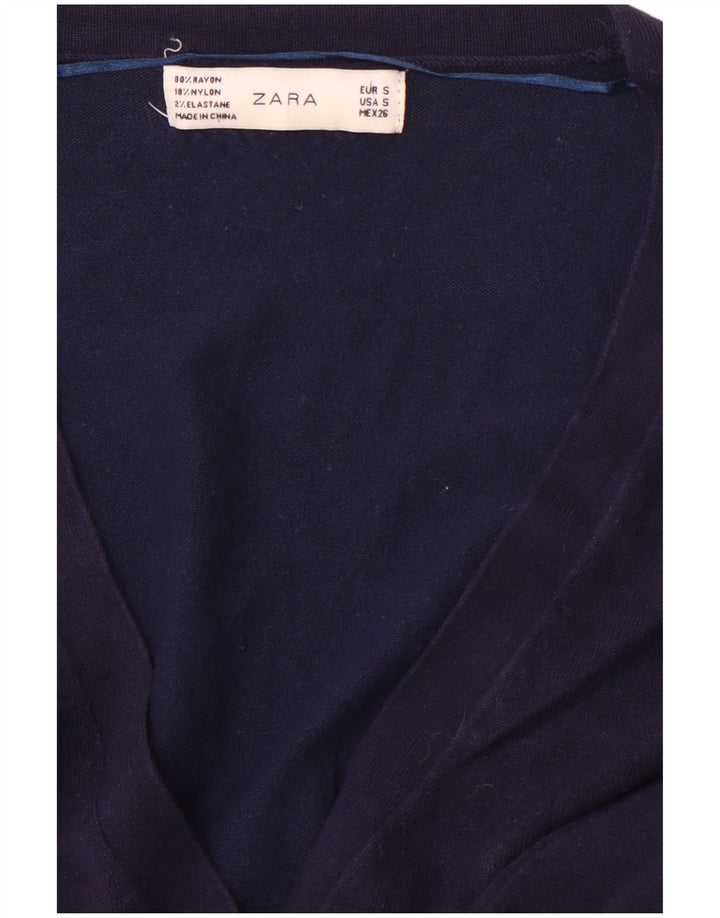 ZARA Dame Cardigan Sweater UK 10 Small Navy Blue Rayon