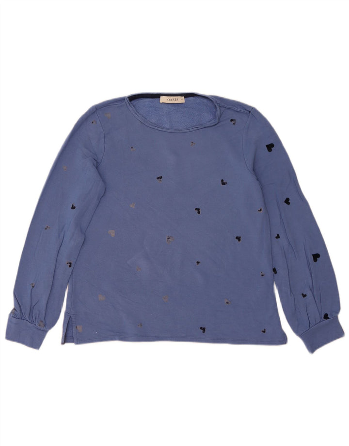 Oasis Womens Abstrakt mønster Sweatshirt Jumper UK 12 Medium Blue Viscose