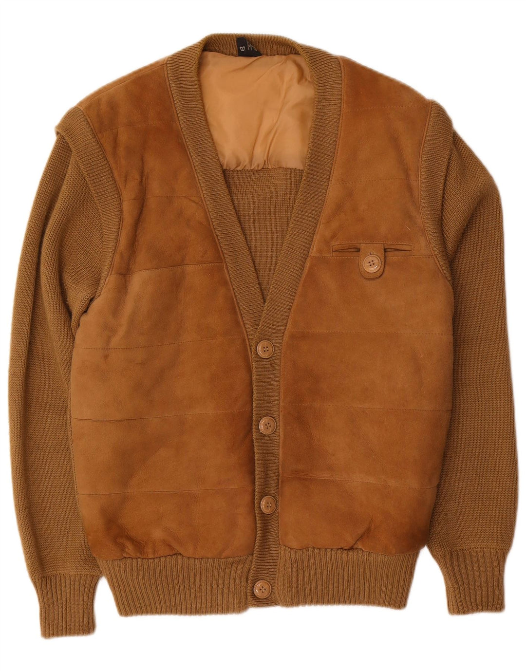 C&A Herre Ruskind Cardigan Sweater EU 52/54 Stor brunt læder