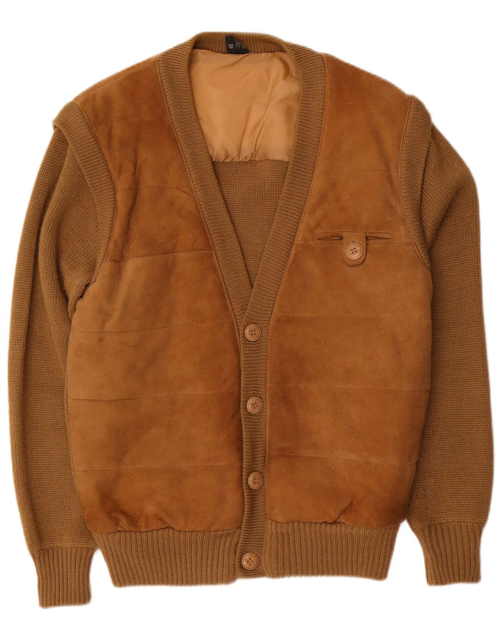 C&A Herre Ruskind Cardigan Sweater EU 52/54 Stor brunt læder