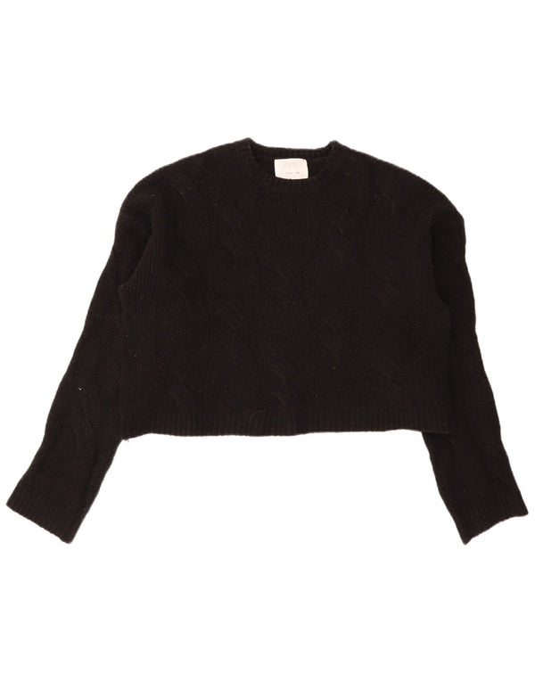 Zara Girls Loose Fit Crop Crew Neck Jumper Sweater 13-14 år Sort