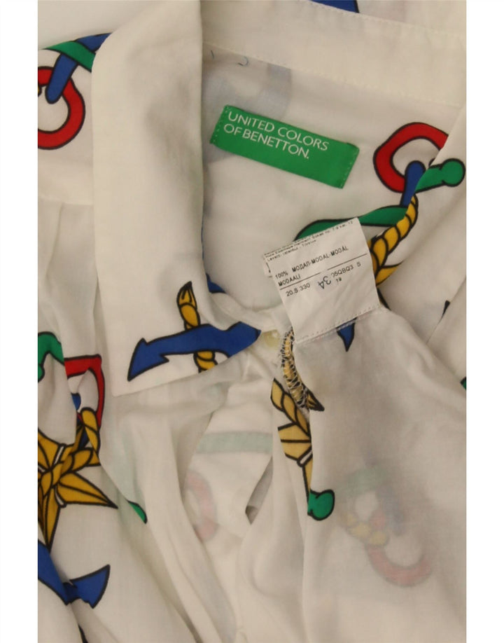 Benetton kvinders abstrakt mønster skjorte UK 16 Large White Modal