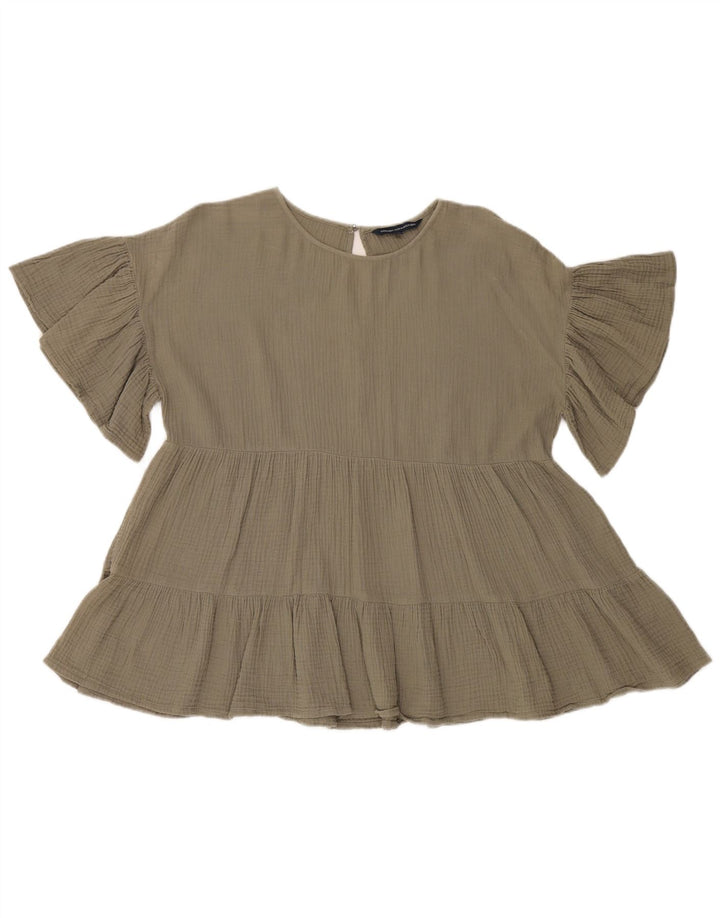 French Connection Dame Oversized Bluse Top UK 8 Small Khaki Cotton