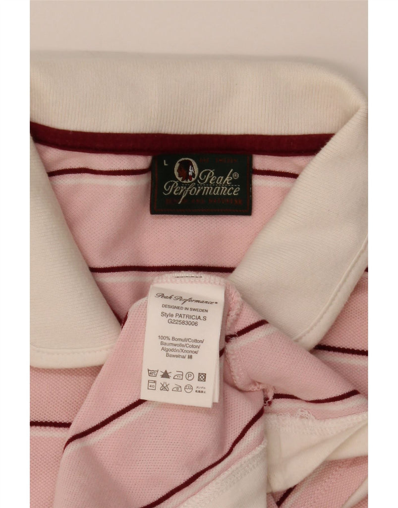 PEAK PERFORMANCE Womens Polo Shirt UK 14 Large Pink Striped Cotton Vintage Peak Performance and Second-Hand Peak Performance from Messina Hembry 