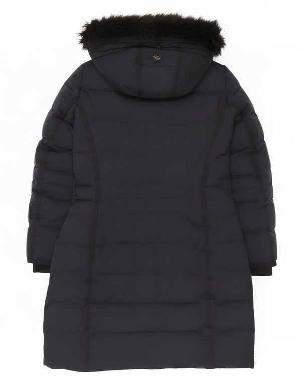 Zara Dame Hætte Polstret Frakke UK 16 Large Navy Blue Polyester