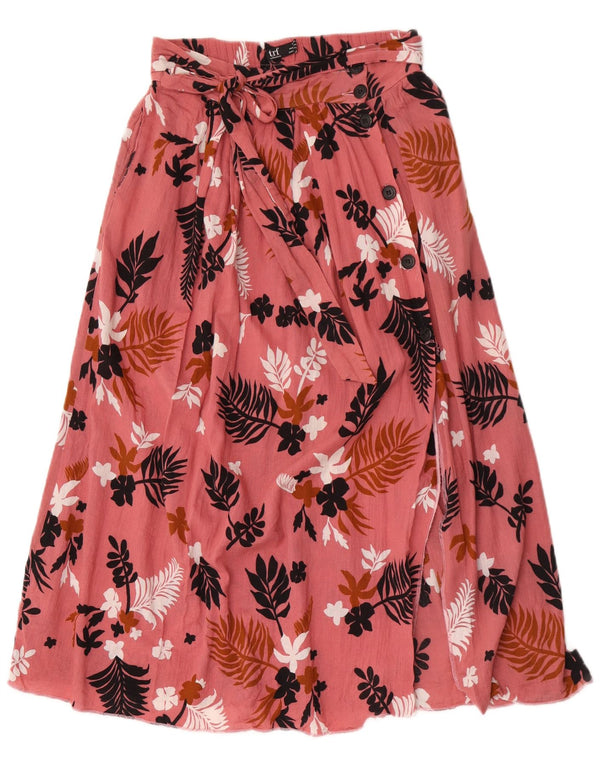 Zara Womens Flared Skirt Small W26 Pink Floral