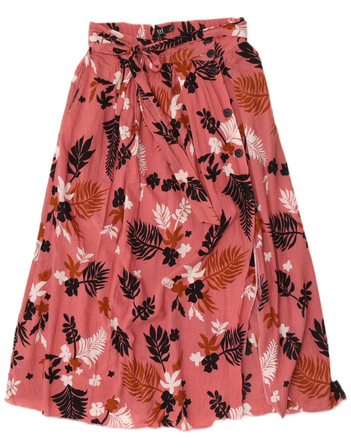 Zara Womens Flared Skirt Small W26 Pink Floral