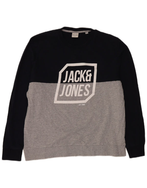 JACK & JONES Grafisk sweatshirt til mænd XL Grå Colourblock Bomuld