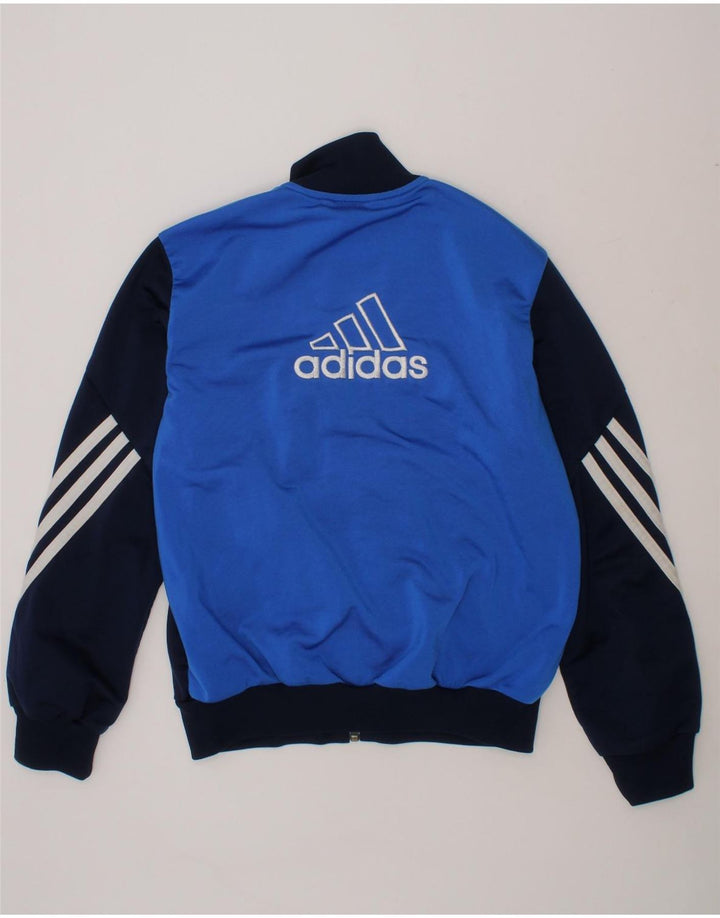 ADIDAS Boys Graphic Tracksuit Top Jacket 9-10 Years Navy Blue Colourblock Vintage Adidas and Second-Hand Adidas from Messina Hembry 